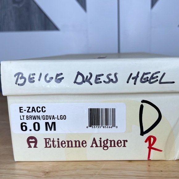 S20. Etienne Aigner Kiltie Fabric Leather Sole High Heel Pumps Brown/Cream 6m - Picture 7 of 7